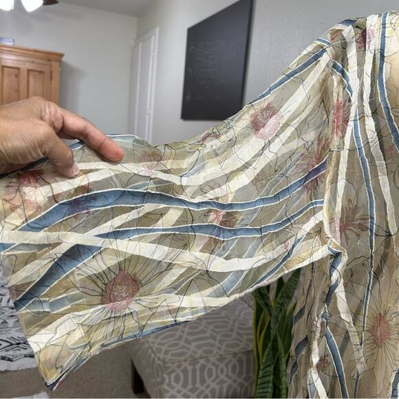 Vintage Graff Wear Linen Blend Sheer Floral Striped Button Down Blouse XL - Picture 6 of 14